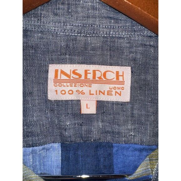 INSERCH Mens Long Sleeve New Multi Color Plaid Shirt 100% LinenSize Large - Picture 12 of 13